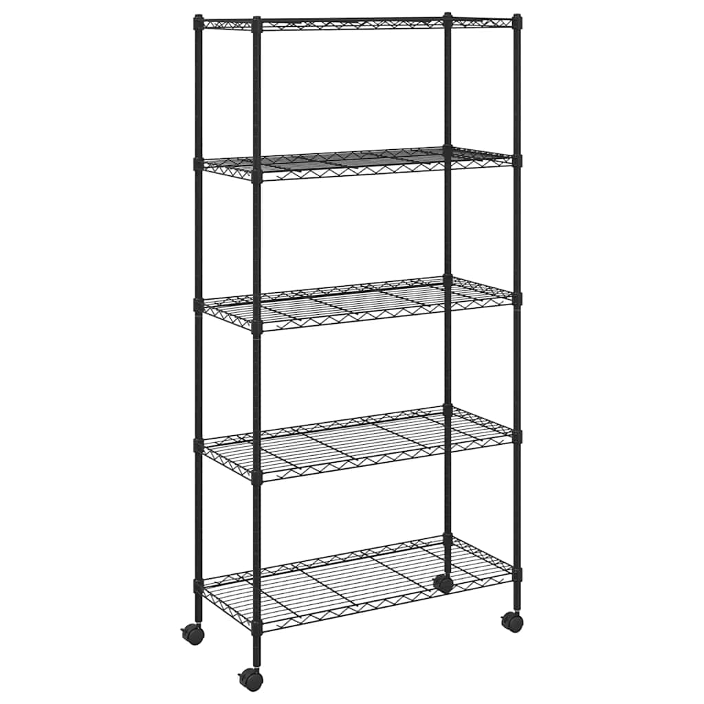 vidaXL Lagerregal mit 5 Böden und Rollen 75x35x155 cm Schwarz 250 kg