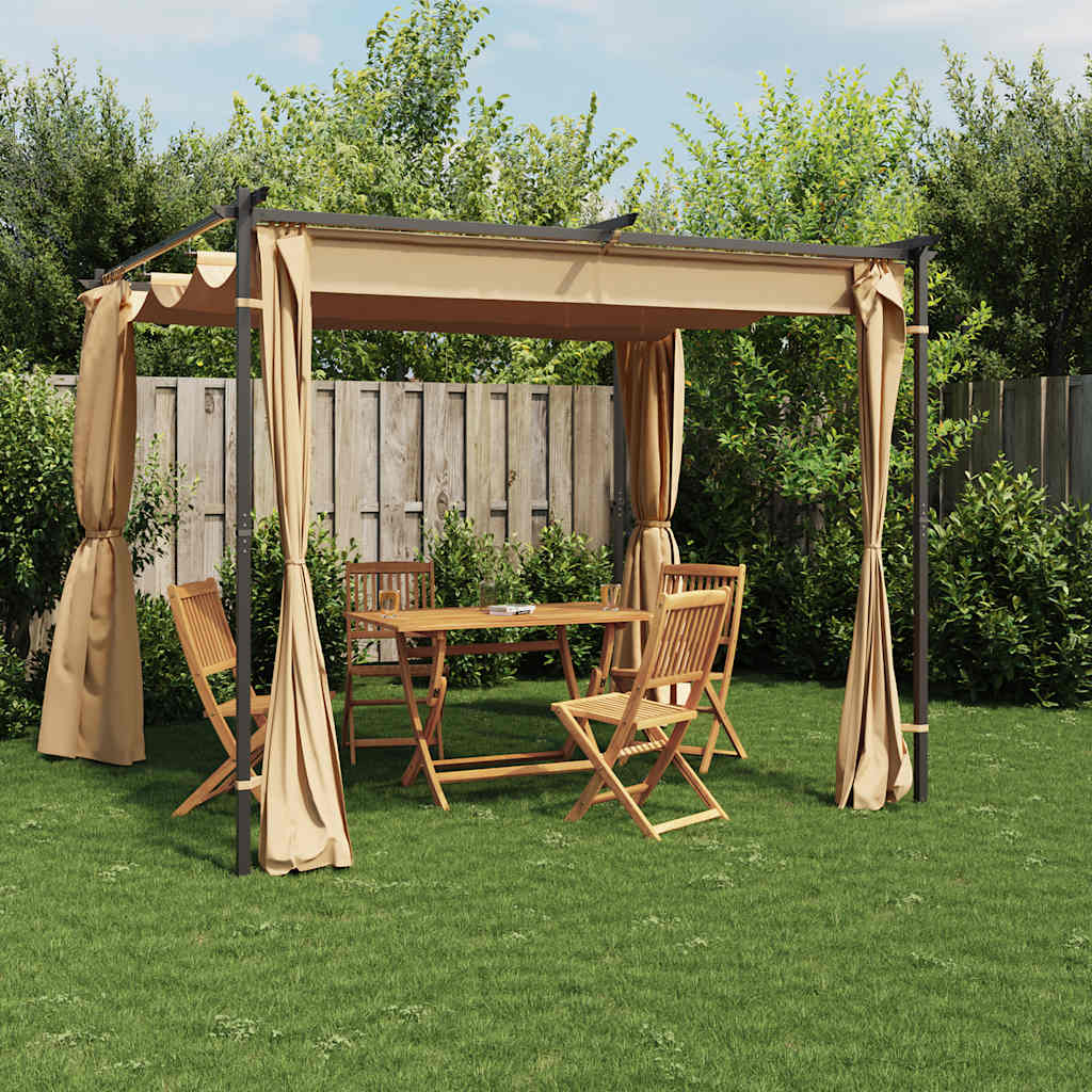 vidaXL Pavillon mit Vorhängen 3x3 m Taupe Stahl