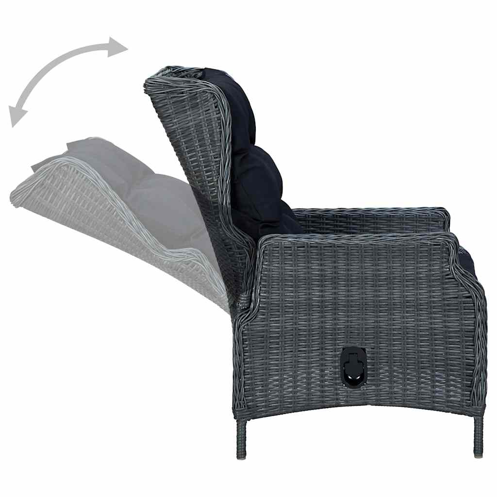 vidaXL Verstellbarer Gartensessel mit Auflagen Poly Rattan Dunkelgrau