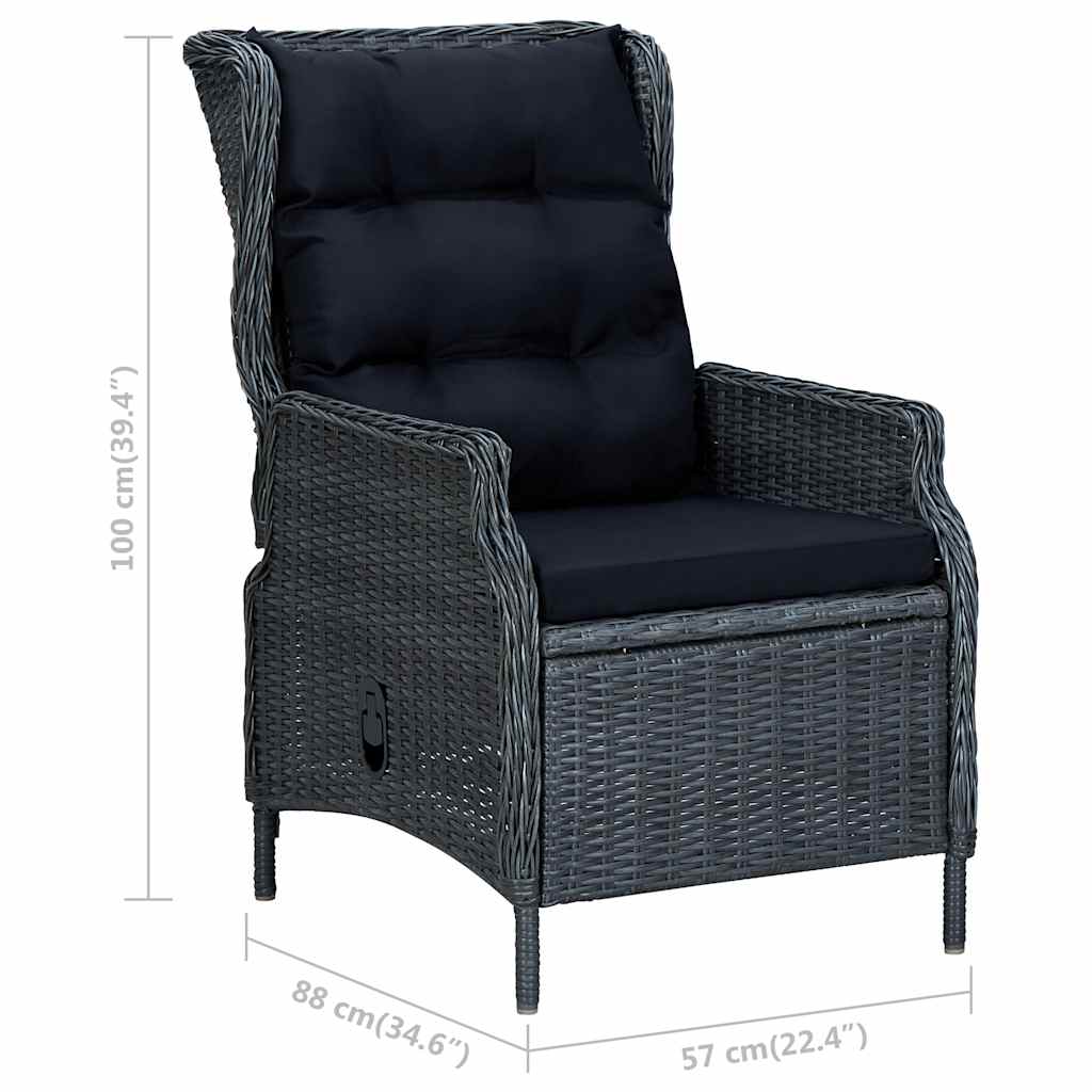 vidaXL Verstellbarer Gartensessel mit Auflagen Poly Rattan Dunkelgrau