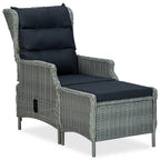 vidaXL Verstellbarer Gartensessel mit Fußhocker Poly Rattan Hellgrau