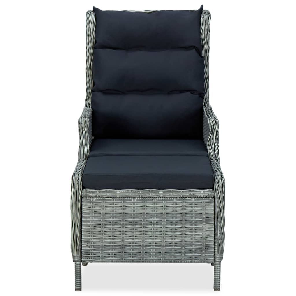 vidaXL Verstellbarer Gartensessel mit Fußhocker Poly Rattan Hellgrau