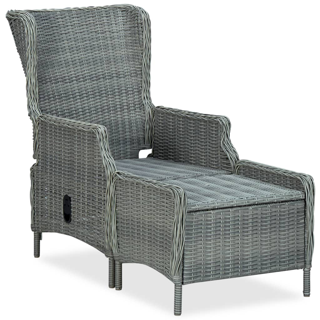 vidaXL Verstellbarer Gartensessel mit Fußhocker Poly Rattan Hellgrau