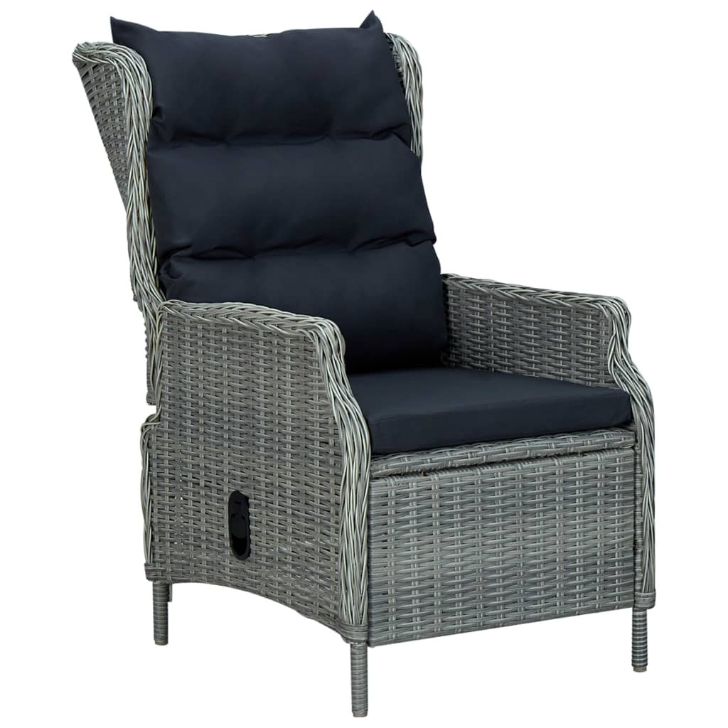 vidaXL Verstellbarer Gartensessel mit Fußhocker Poly Rattan Hellgrau