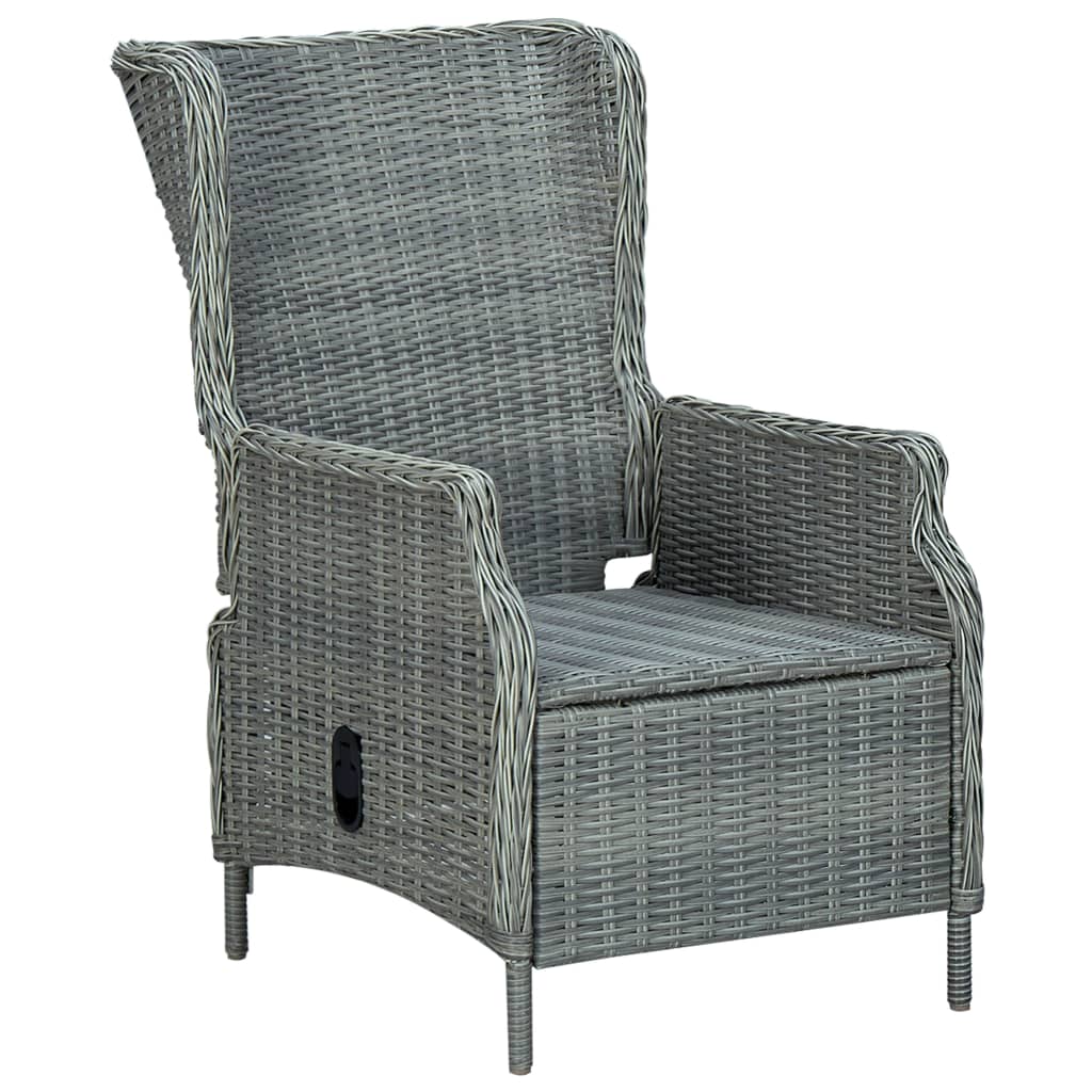 vidaXL Verstellbarer Gartensessel mit Fußhocker Poly Rattan Hellgrau