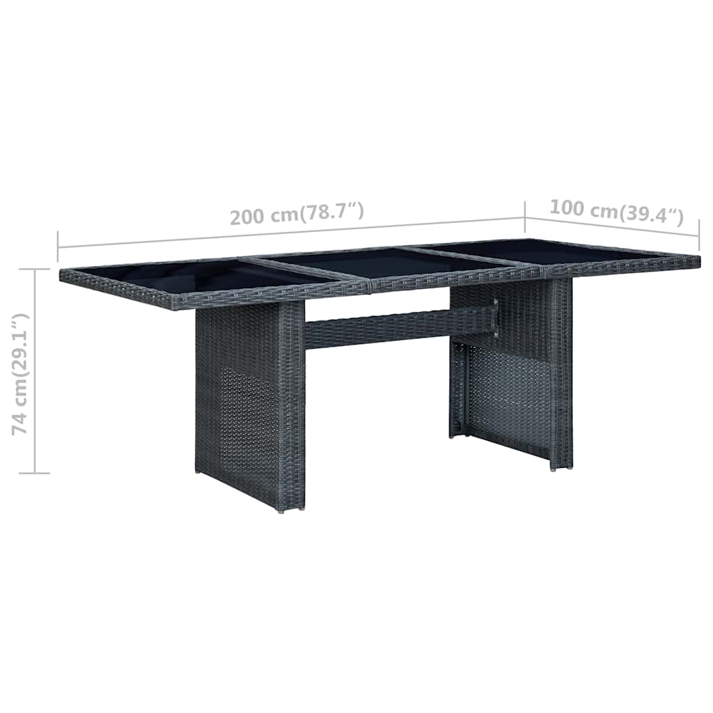 vidaXL Gartentisch Dunkelgrau Poly Rattan und Hartglas