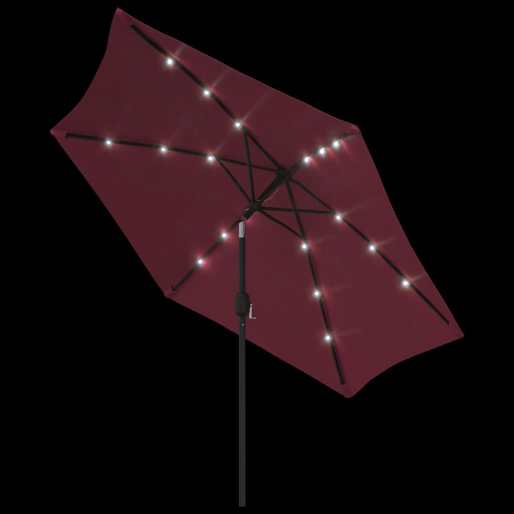 vidaXL Sonnenschirm mit LED-Beleuchtung Stahl-Mast 300 cm Bordeauxrot