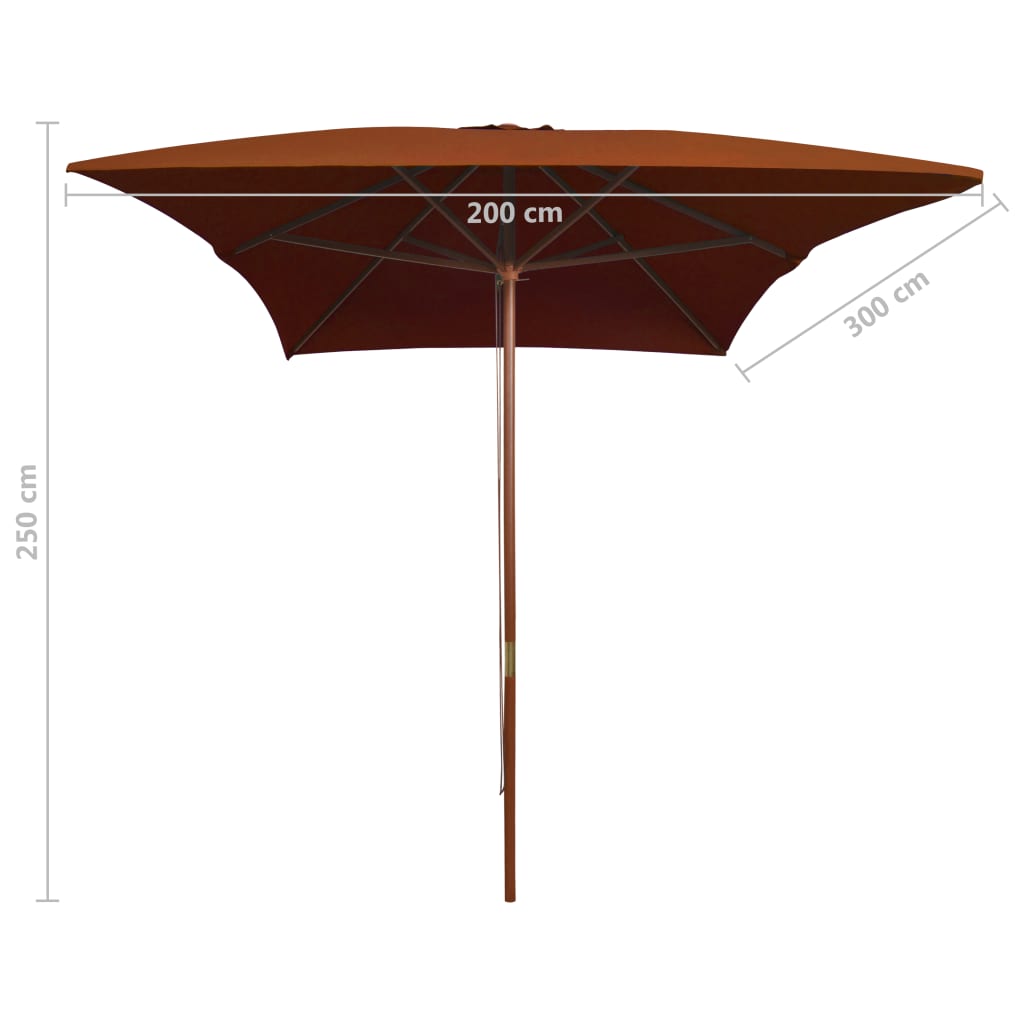 vidaXL Sonnenschirm mit Holz-Mast 200x300 cm Terrakotta