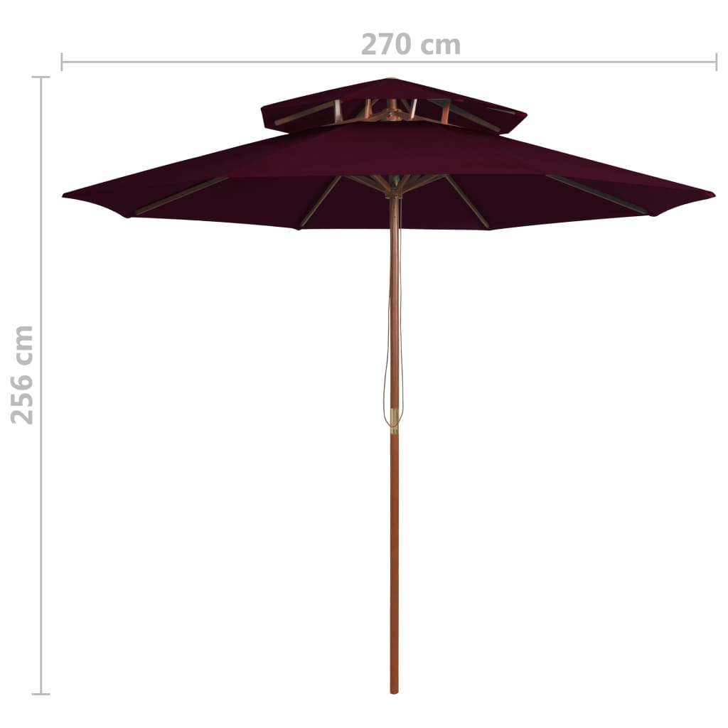 vidaXL Sonnenschirm mit Doppeldach und Holz-Mast Bordeauxrot 270 cm