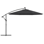 vidaXL Ampelschirm mit LED-Beleuchtung Stahl-Mast Schwarz 350 cm