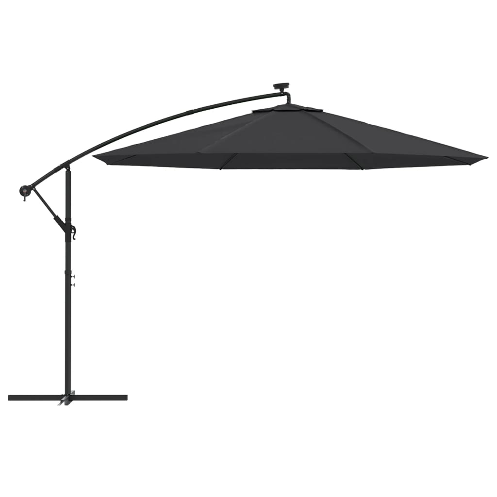 vidaXL Ampelschirm mit LED-Beleuchtung Stahl-Mast Schwarz 350 cm