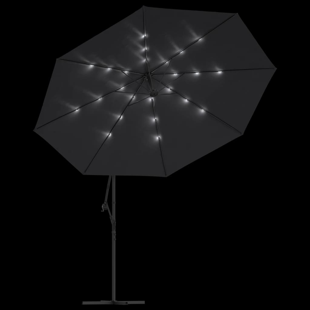 vidaXL Ampelschirm mit LED-Beleuchtung Stahl-Mast Schwarz 350 cm