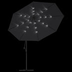 vidaXL Ampelschirm mit LED-Beleuchtung Stahl-Mast Schwarz 350 cm