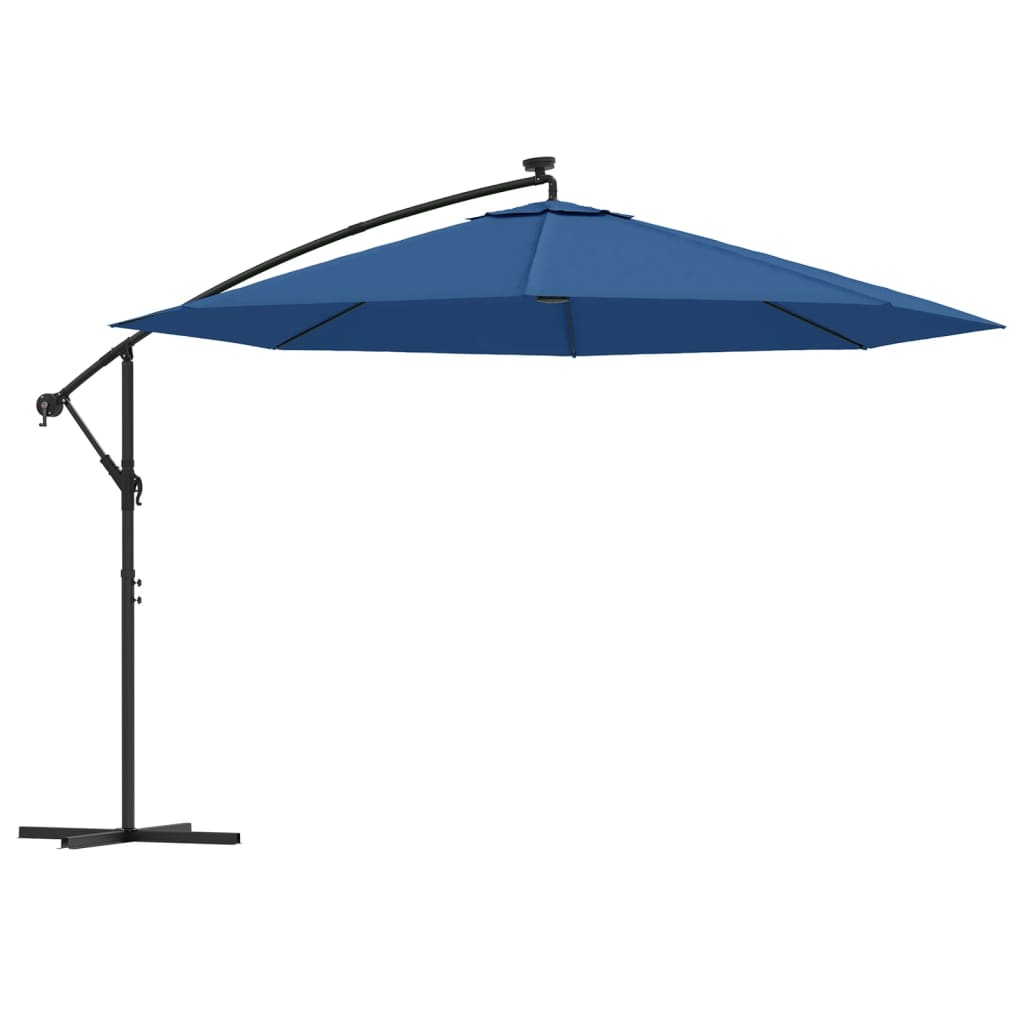 vidaXL Ampelschirm mit LED-Beleuchtung Stahl-Mast Azurblau 350 cm