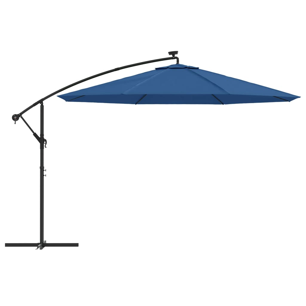 vidaXL Ampelschirm mit LED-Beleuchtung Stahl-Mast Azurblau 350 cm