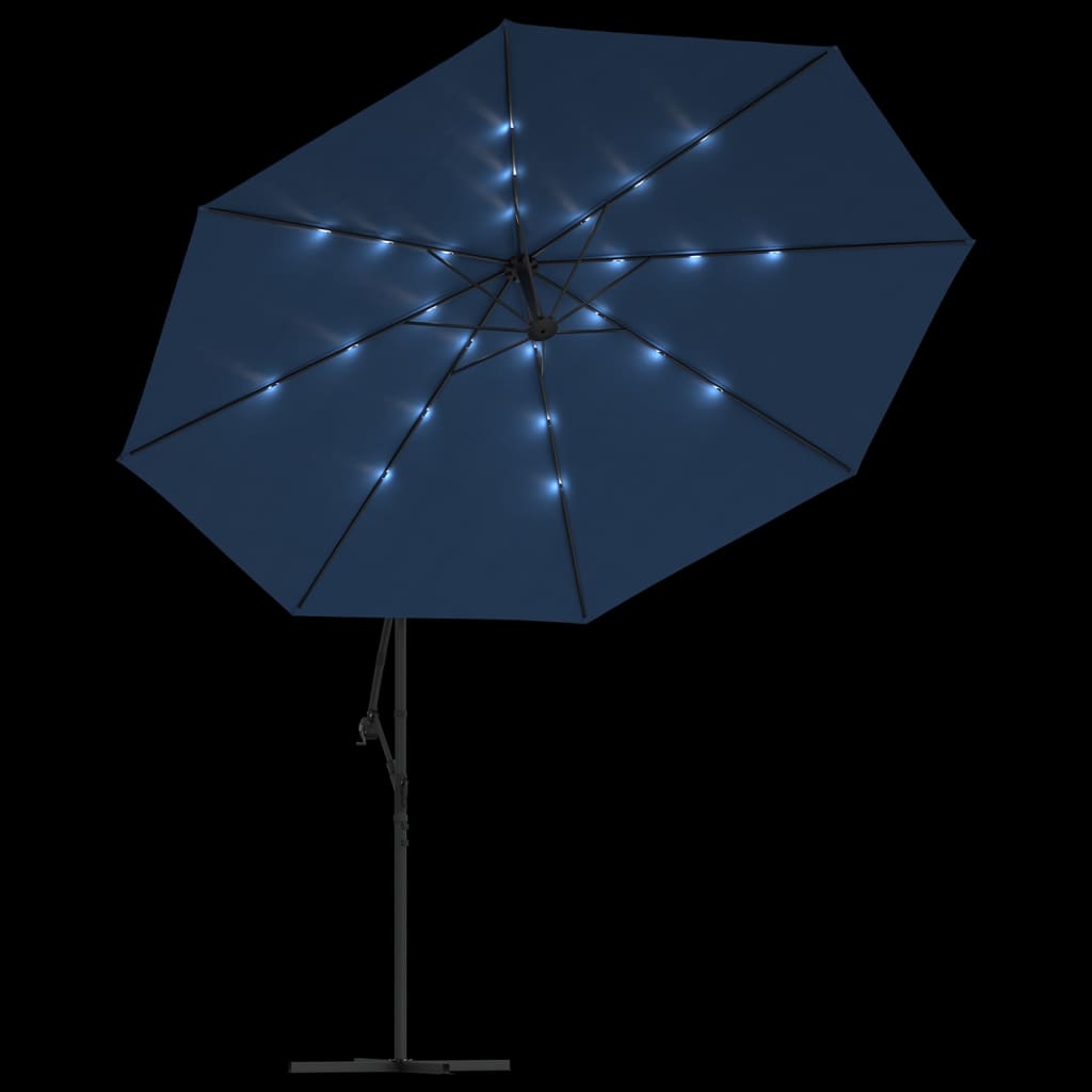 vidaXL Ampelschirm mit LED-Beleuchtung Stahl-Mast Azurblau 350 cm