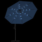 vidaXL Ampelschirm mit LED-Beleuchtung Stahl-Mast Azurblau 350 cm