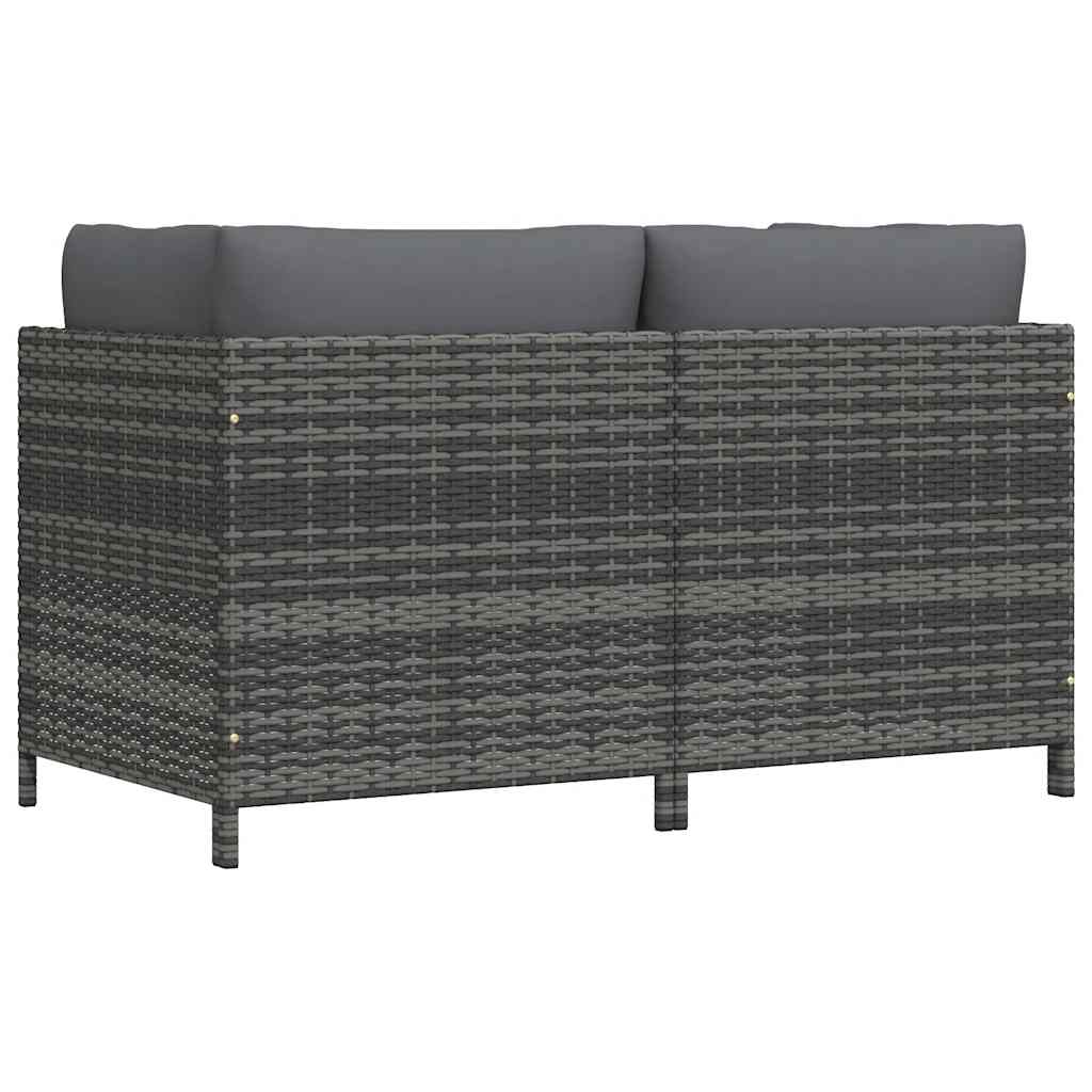 vidaXL 2-Sitzer-Gartensofa mit Polstern Grau Poly Rattan