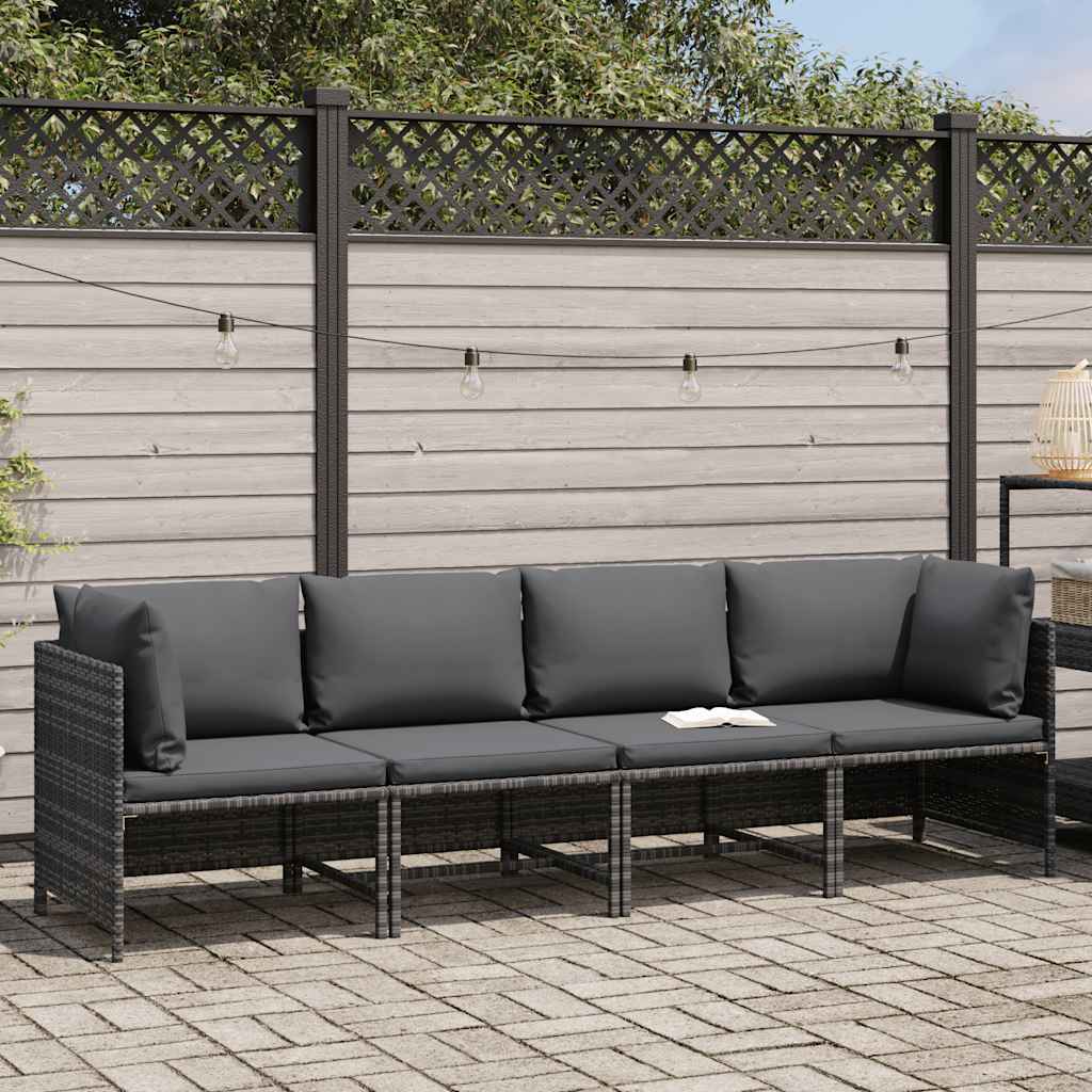 vidaXL 4-Sitzer-Gartensofa mit Kissen Grau Poly Rattan