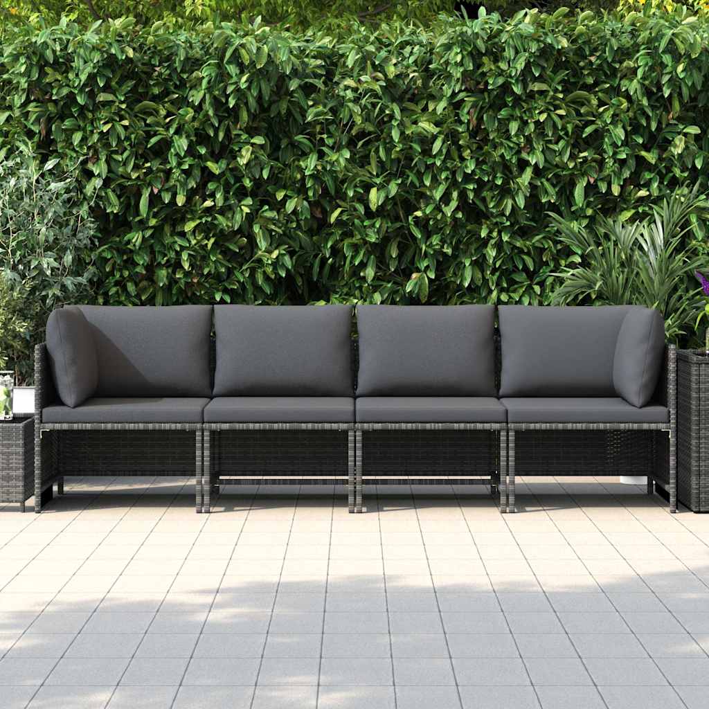 vidaXL 4-Sitzer-Gartensofa mit Kissen Grau Poly Rattan