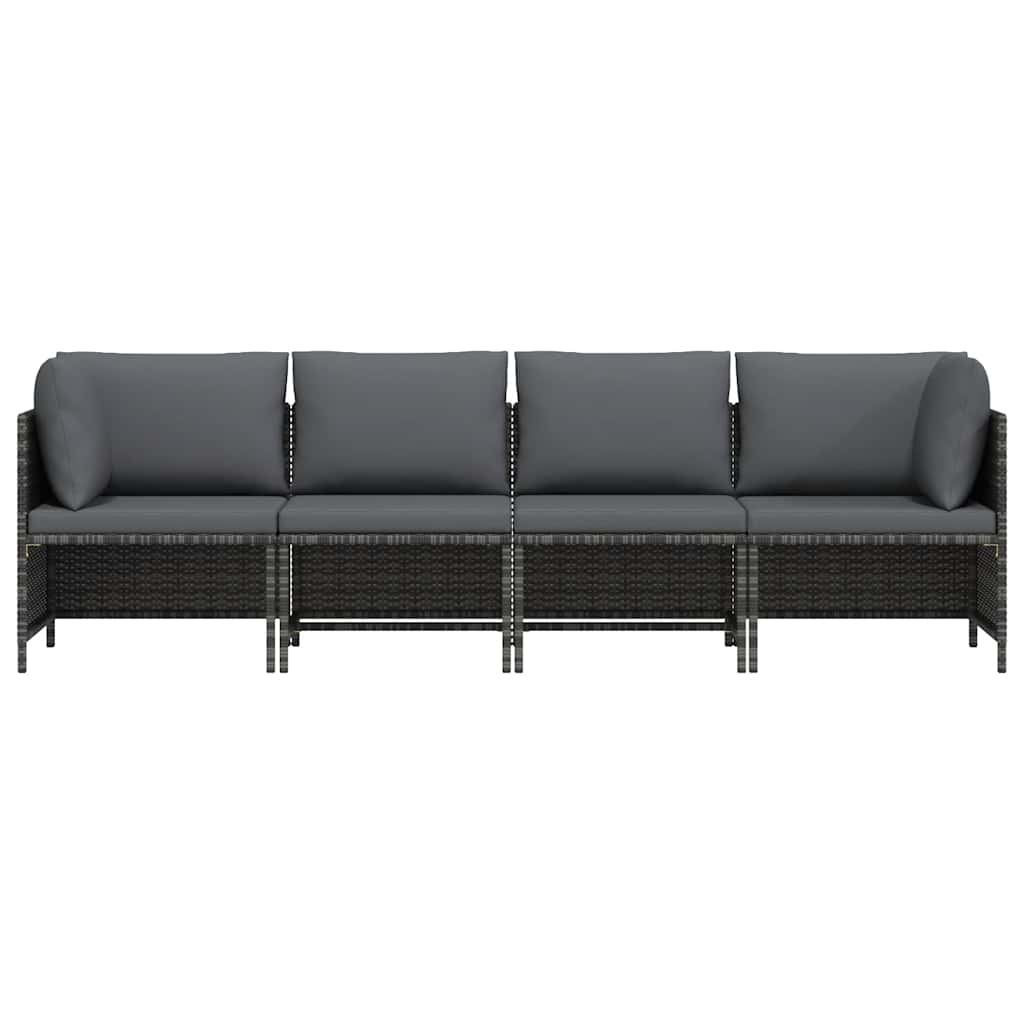 vidaXL 4-Sitzer-Gartensofa mit Kissen Grau Poly Rattan