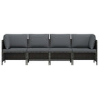 vidaXL 4-Sitzer-Gartensofa mit Kissen Grau Poly Rattan