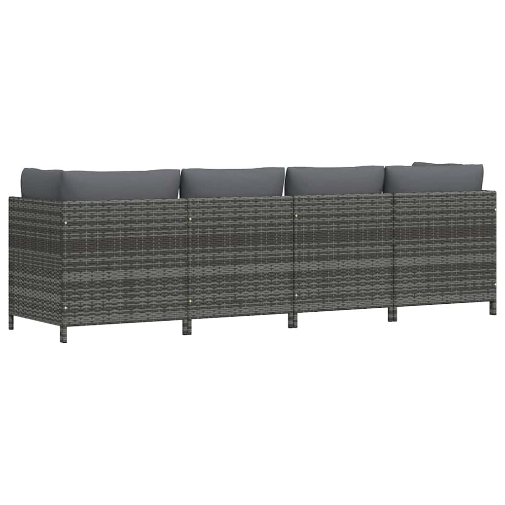 vidaXL 4-Sitzer-Gartensofa mit Kissen Grau Poly Rattan