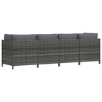 vidaXL 4-Sitzer-Gartensofa mit Kissen Grau Poly Rattan