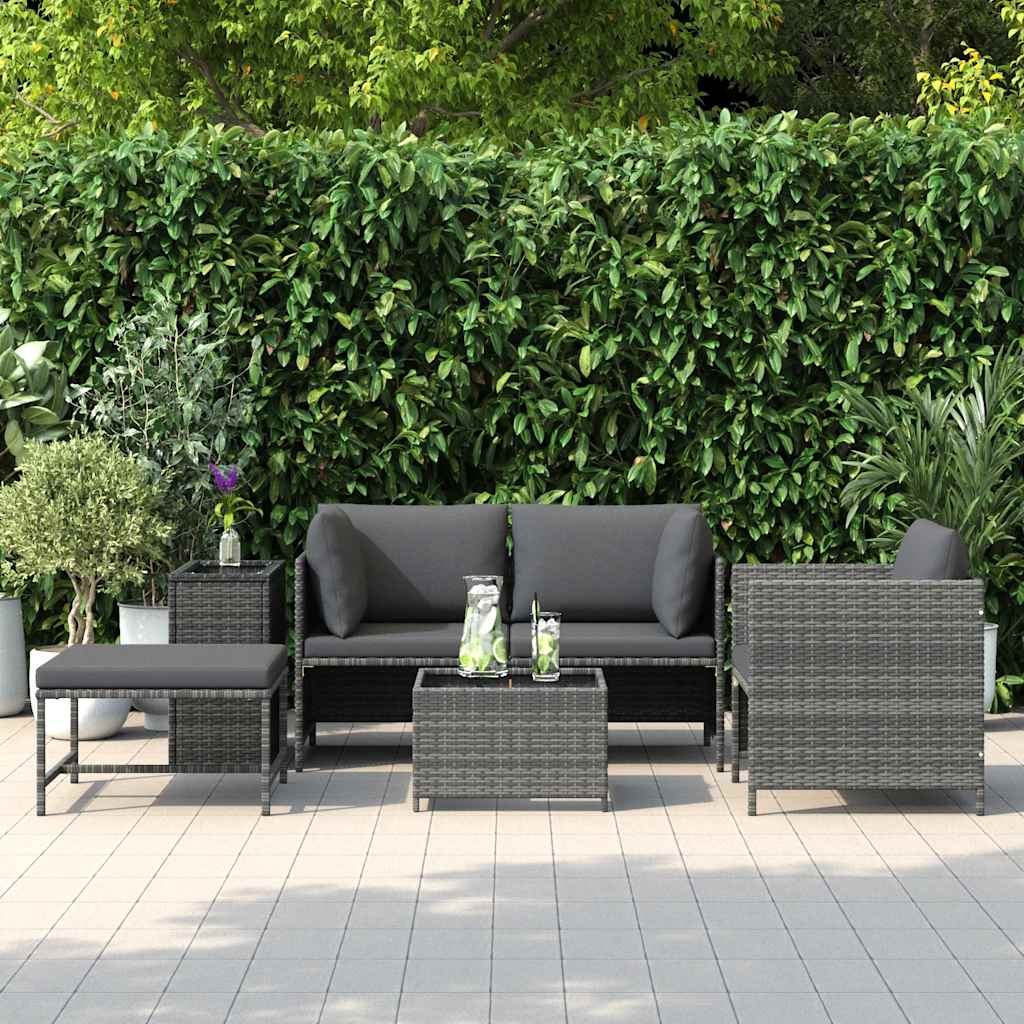 vidaXL 4-tlg. Garten-Sofagarnitur mit Auflagen Poly Rattan Grau