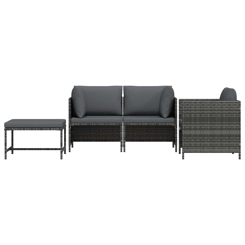 vidaXL 4-tlg. Garten-Sofagarnitur mit Auflagen Poly Rattan Grau