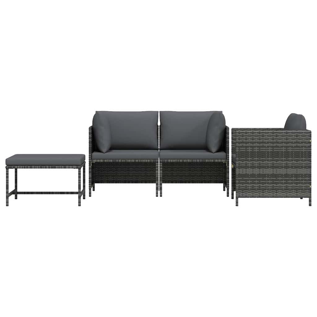 vidaXL 4-tlg. Garten-Sofagarnitur mit Auflagen Poly Rattan Grau