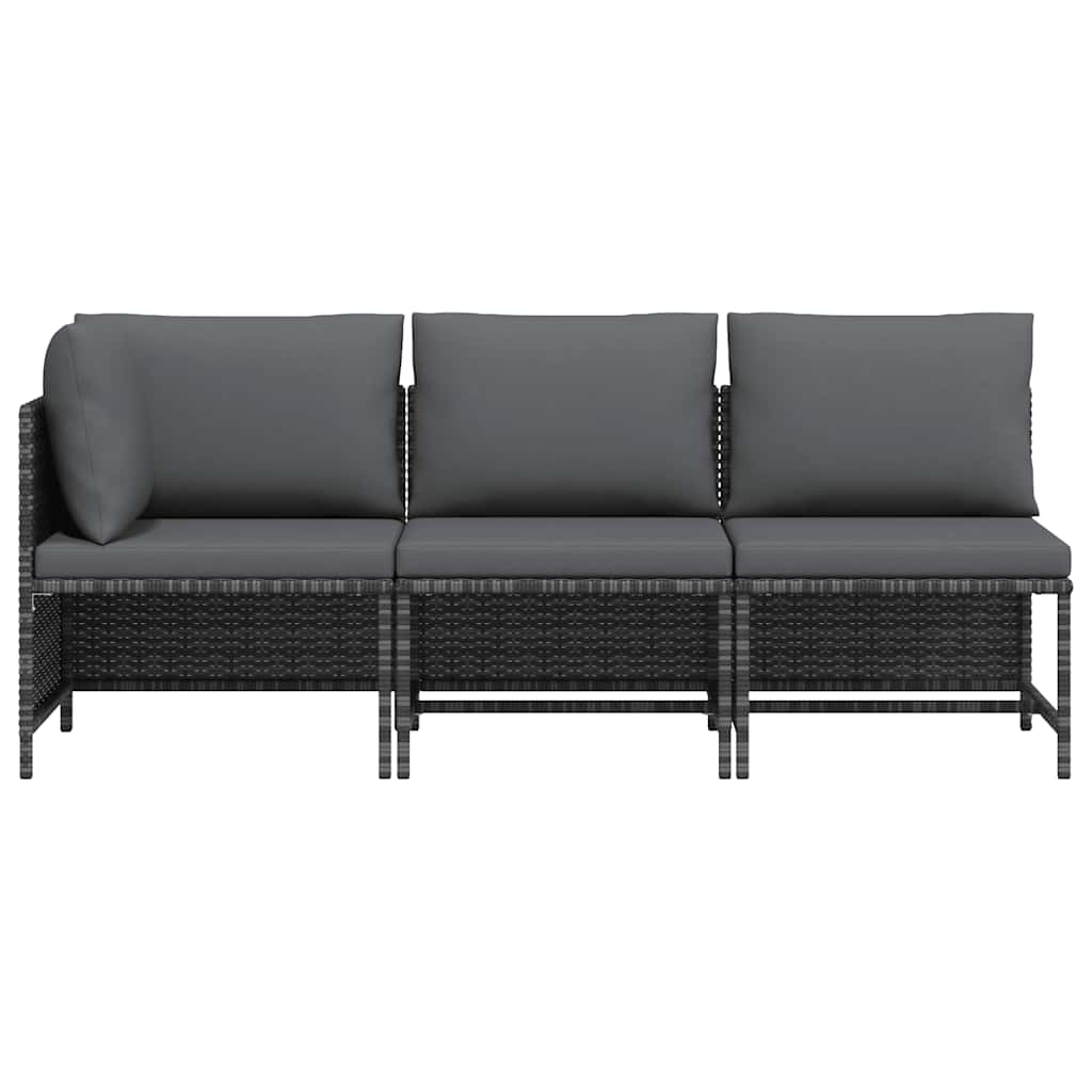 vidaXL 3-tlg. Garten-Lounge-Set mit Kissen Poly Rattan Grau