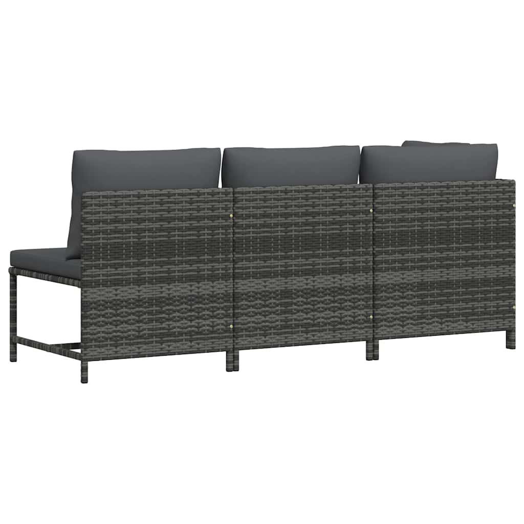 vidaXL 3-tlg. Garten-Lounge-Set mit Kissen Poly Rattan Grau