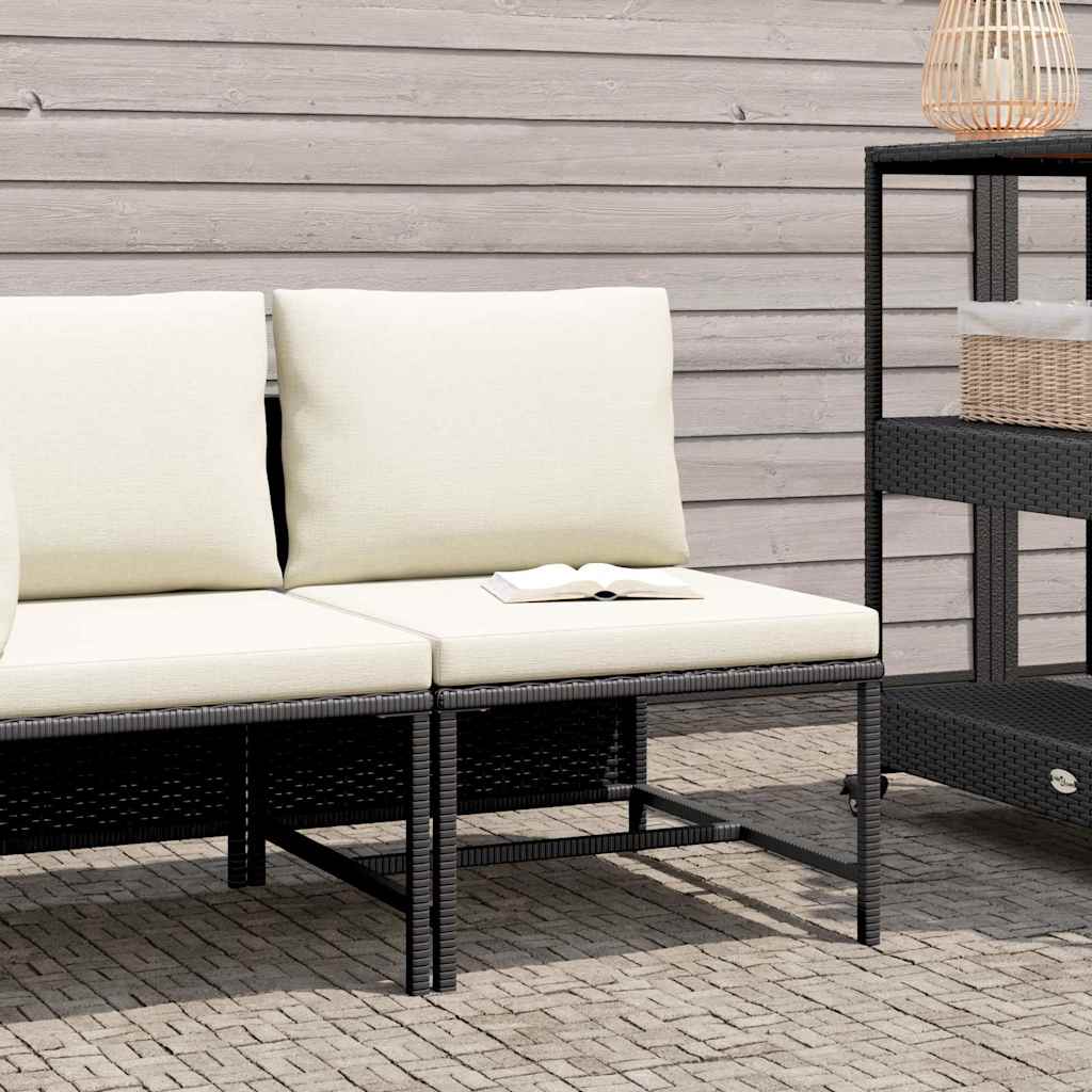 vidaXL Modular-Mittelsofa mit Kissen Schwarz Poly Rattan