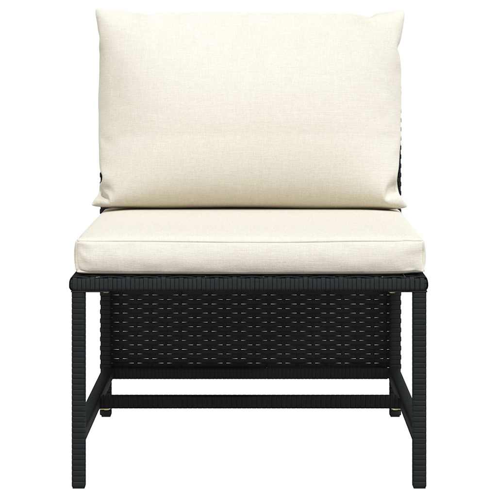 vidaXL Modular-Mittelsofa mit Kissen Schwarz Poly Rattan