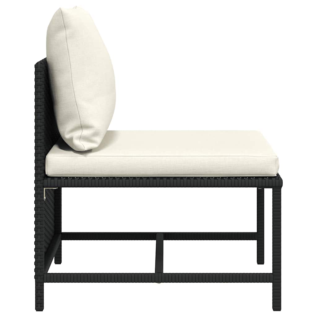 vidaXL Modular-Mittelsofa mit Kissen Schwarz Poly Rattan