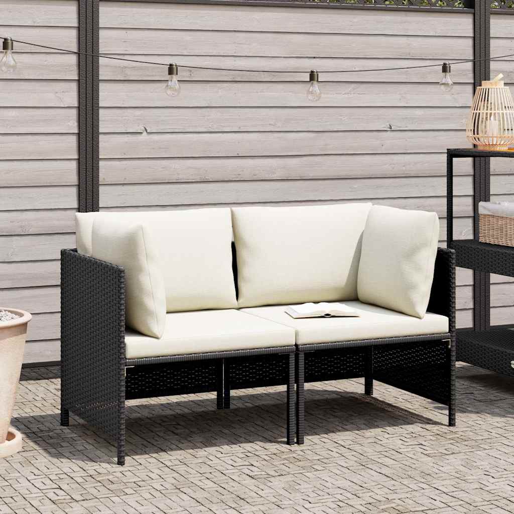 vidaXL 2-Sitzer-Gartensofa mit Kissen Schwarz Poly Rattan