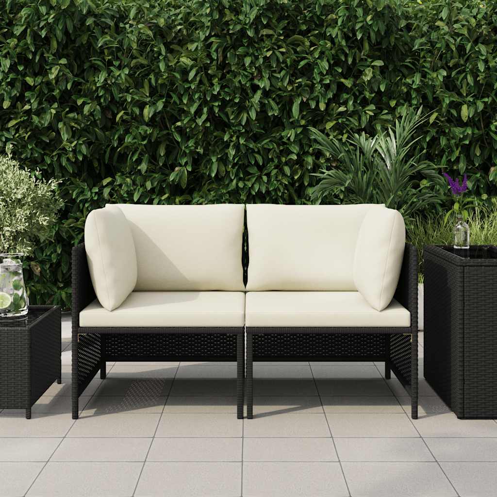 vidaXL 2-Sitzer-Gartensofa mit Kissen Schwarz Poly Rattan