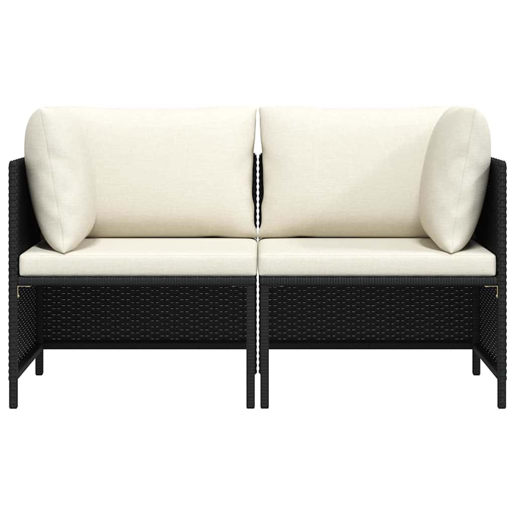 vidaXL 2-Sitzer-Gartensofa mit Kissen Schwarz Poly Rattan