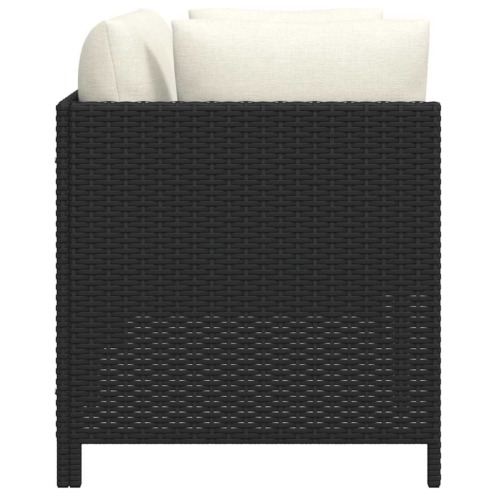 vidaXL 2-Sitzer-Gartensofa mit Kissen Schwarz Poly Rattan