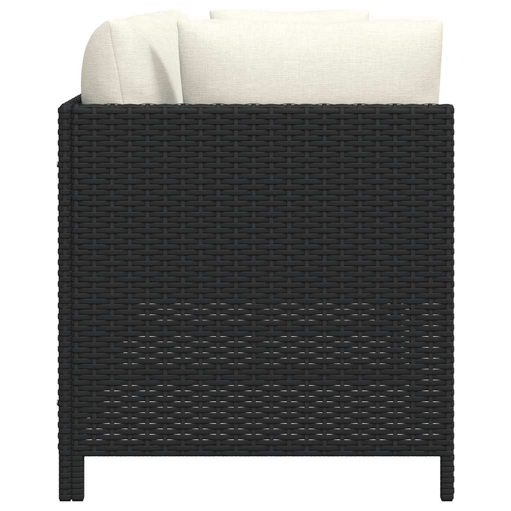 vidaXL 2-Sitzer-Gartensofa mit Kissen Schwarz Poly Rattan