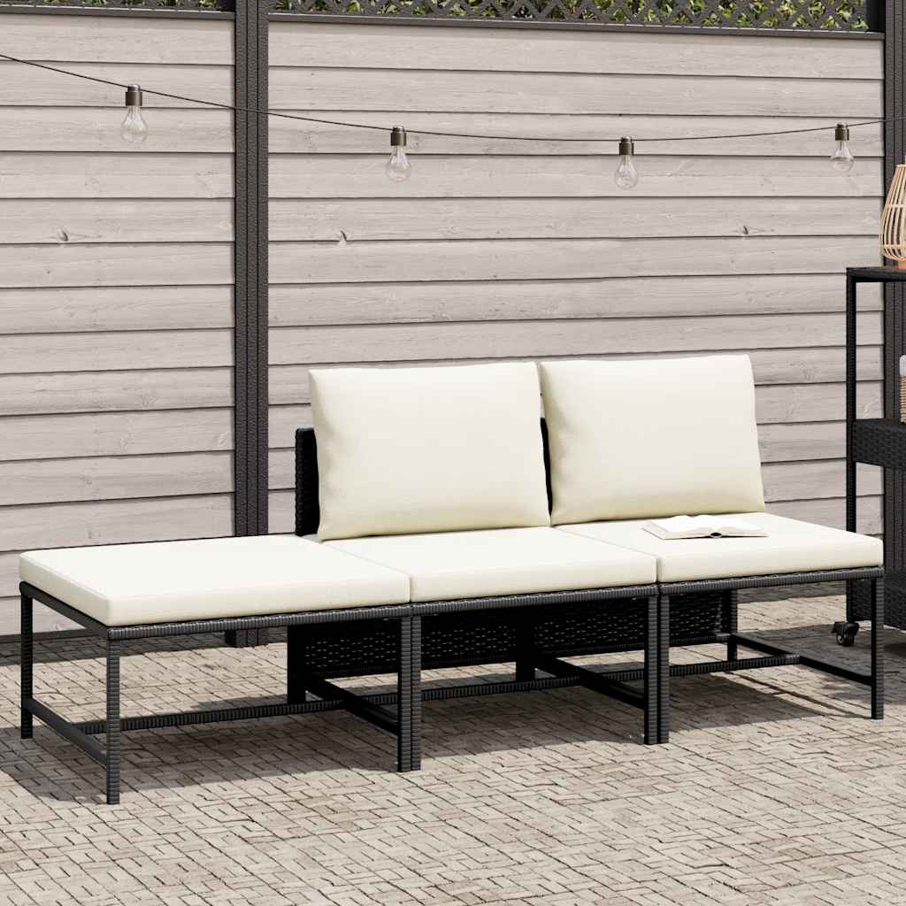 vidaXL 3-tlg. Garten-Sofagarnitur mit Auflagen Schwarz Poly Rattan