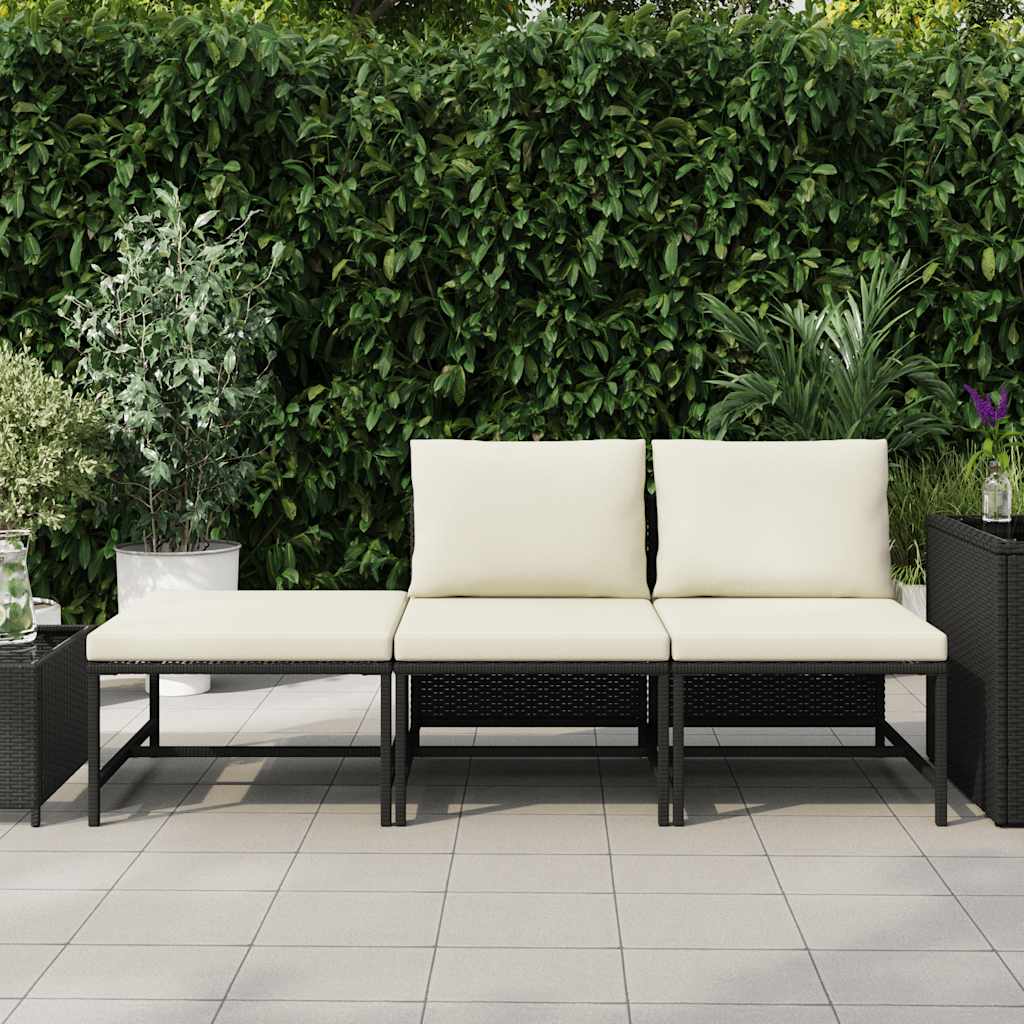 vidaXL 3-tlg. Garten-Sofagarnitur mit Auflagen Schwarz Poly Rattan