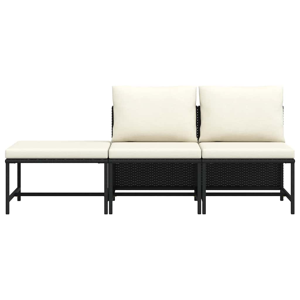 vidaXL 3-tlg. Garten-Sofagarnitur mit Auflagen Schwarz Poly Rattan