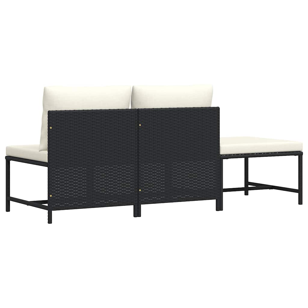 vidaXL 3-tlg. Garten-Sofagarnitur mit Auflagen Schwarz Poly Rattan