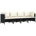 vidaXL 4-Sitzer-Gartensofa mit Auflagen Schwarz Poly Rattan