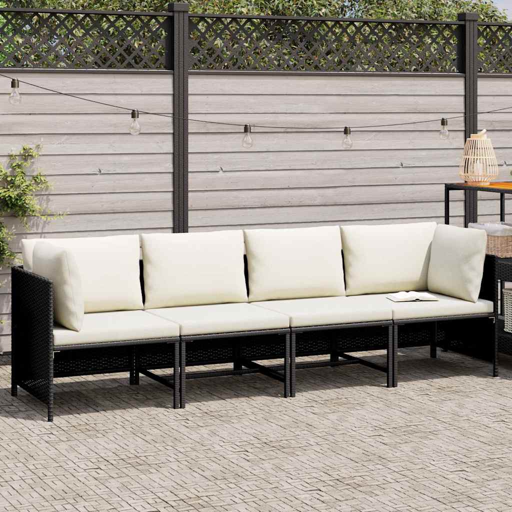 vidaXL 4-Sitzer-Gartensofa mit Auflagen Schwarz Poly Rattan