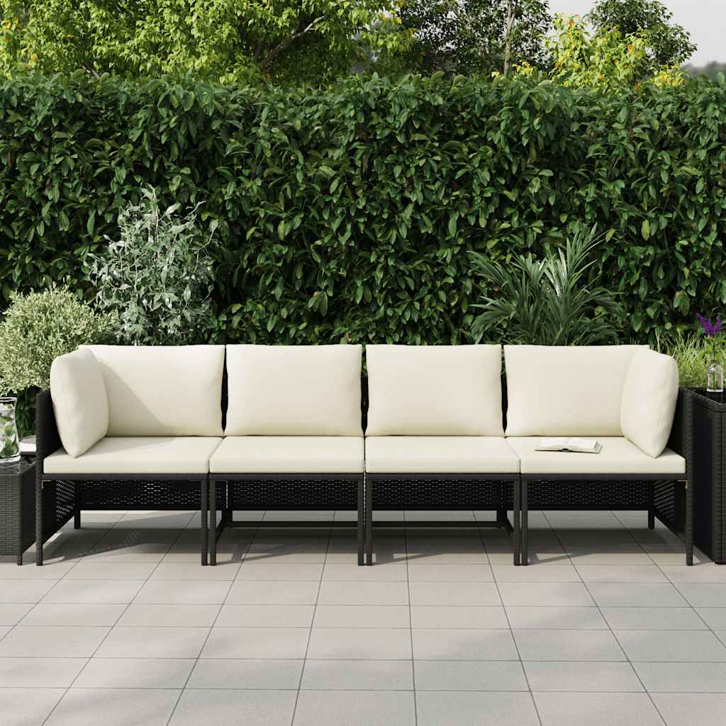 vidaXL 4-Sitzer-Gartensofa mit Auflagen Schwarz Poly Rattan