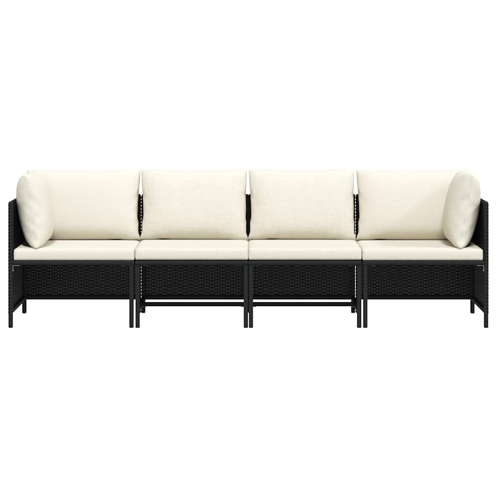 vidaXL 4-Sitzer-Gartensofa mit Auflagen Schwarz Poly Rattan