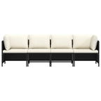 vidaXL 4-Sitzer-Gartensofa mit Auflagen Schwarz Poly Rattan